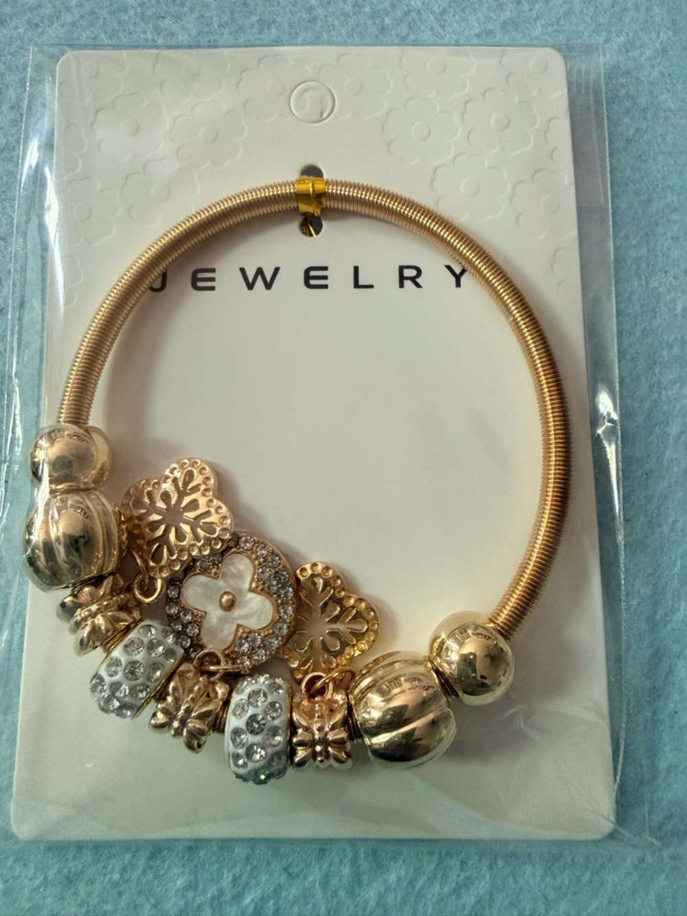 Fashion Jewelry Gold-Tone Floral & Crystal Charm Bracelet